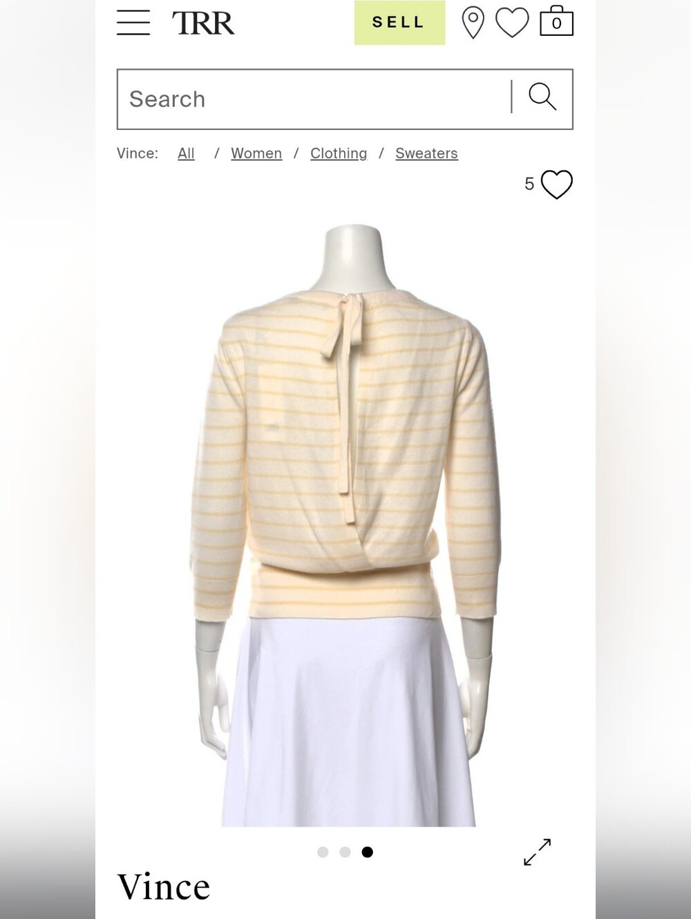 Vince Cream & Pale Yellow Striped Tie-Back Sweater, 100% Cashmere